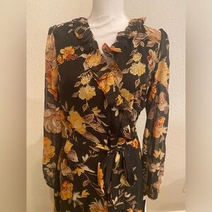 Leslie Fay Black and Orange Long Sleeve Dress